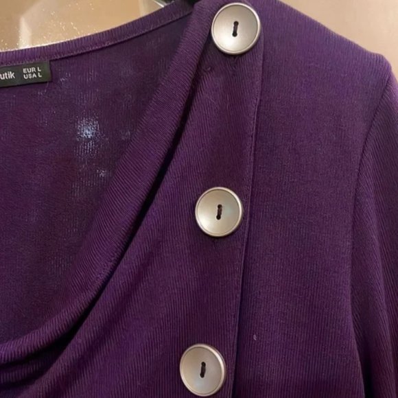 Pretty PattyBoutik Women's Cowl Neck Button Embellished Top (Deep Purple L) - Picture 3 of 7